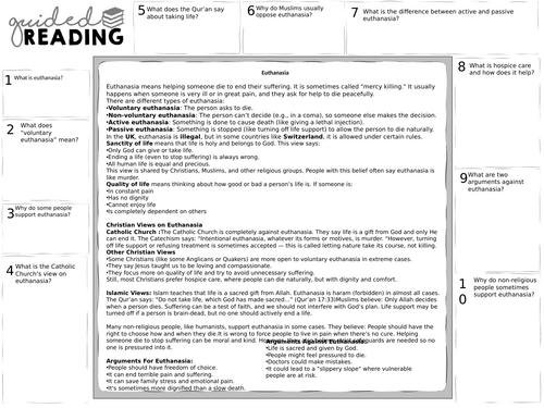 Euthanasia Guided Reading sheet