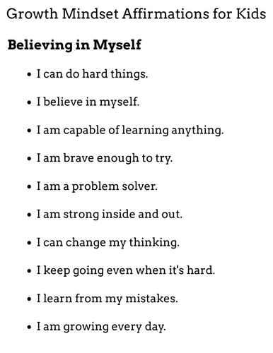 Growth Mindset Affirmations for Kids