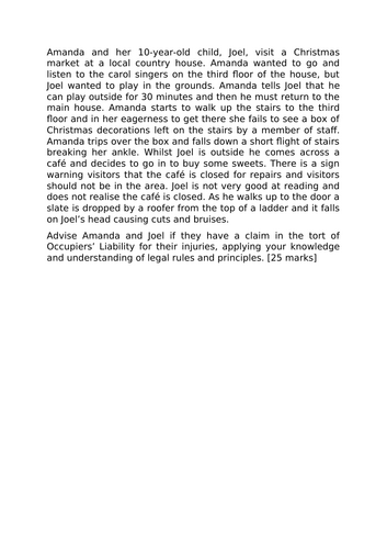 A-Level Law: 2023 OLA Scenario Question Plan + Model - Eduqas Tort Law