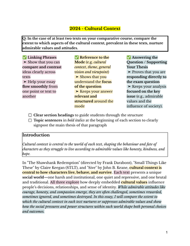 Comparative Essay Support Pack (2024 Question) – Sive, Small Things Like These, The Shawshank Redemp