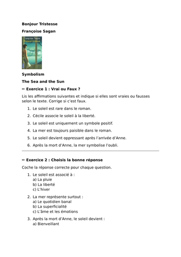 Bonjour Tristesse - Françoise Sagan - Symbolism - The Sea and the Sun