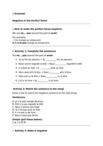 Studio 2 (Vert) - Module 2 - Le 14 juillet à Paris - Grammar - Negative (ne...pas...) in the Perfect