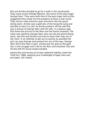 A-Level Law: 2023 Past Paper Property Offences Scenario - Eduqas Criminal Law
