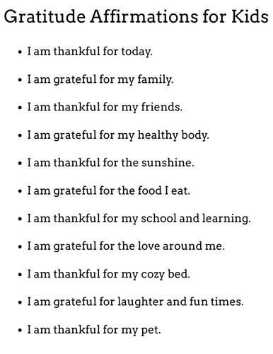 Gratitude Affirmations for Kids