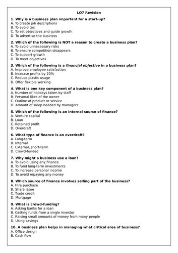 Level 3 Cambridge Technical OCR Business Unit 1 LO7 Revision