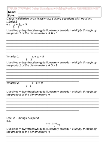 Solving Algebraic Fractions- Welsh