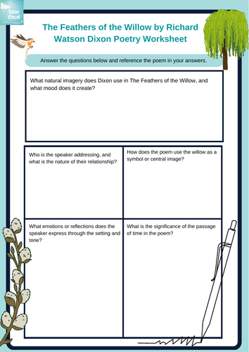 The Feathers of the Willow by Richard Watson Dixon Poetry Worksheet