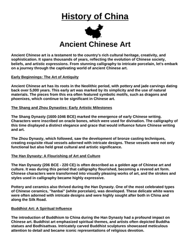 Ancient Chinese Art  “Article & Questions” Assignment (Ancient China)