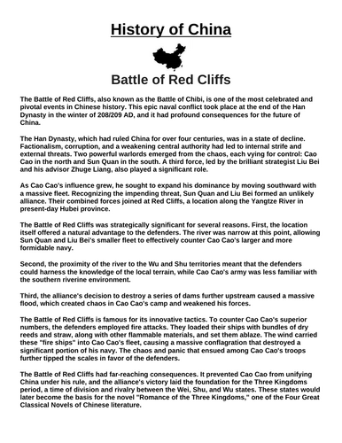 Battle of Red Cliffs “Article & Questions” Assignment (Ancient China)