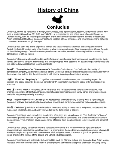 Confucius  “Article & Questions” Assignment (Ancient China)