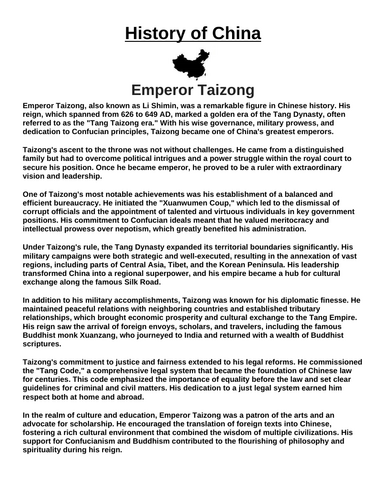 Emperor Taizong “Article & Questions” Assignment (Ancient China)