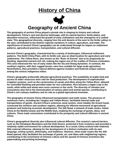 Geography of Ancient  “Article & Questions” Assignment (Ancient China)