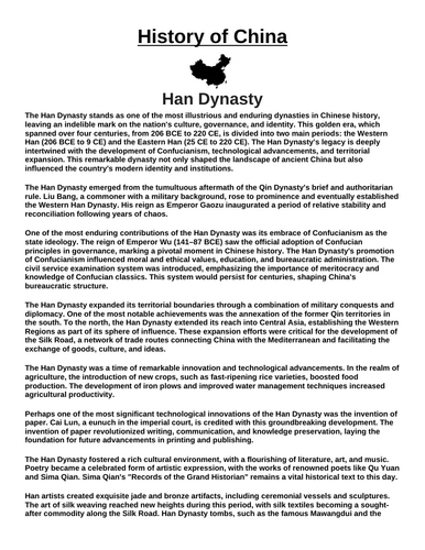Han Dynasty “Article & Questions” Assignment (Ancient China)