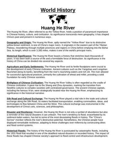 Huang He River “Article & Questions” Assignment (Ancient China)