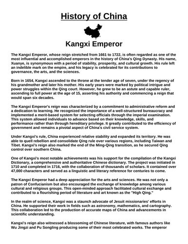 Kangxi Emperor “Article & Questions” Assignment (Ancient China)