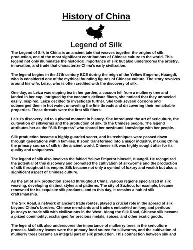Legend of Silk  “Article & Questions” Assignment (Ancient China)
