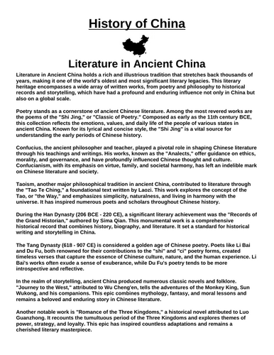 Literature in Ancient China “Article & Questions” Assignment (Ancient China)