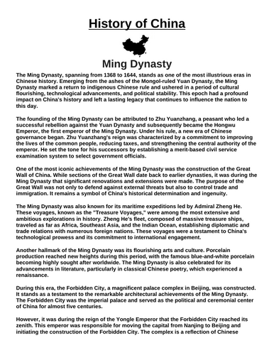 Ming Dynasty “Article & Questions” Assignment (Ancient China)