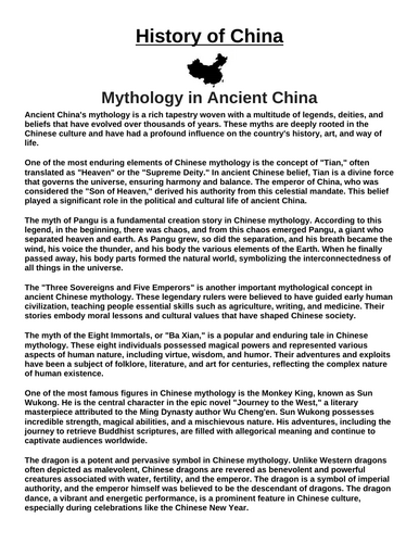 Mythology in Ancient China “Article & Questions” Assignment (Ancient China)