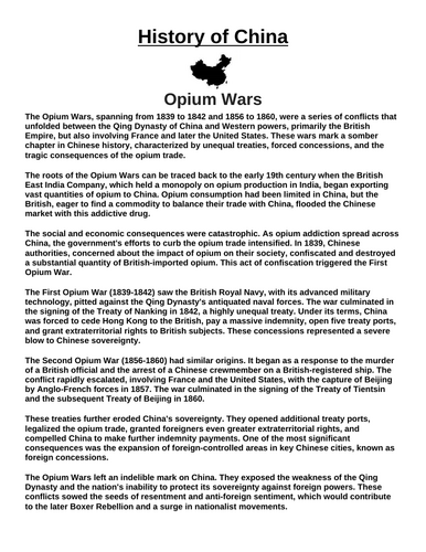 Opium Wars “Article & Questions” Assignment (Ancient China)