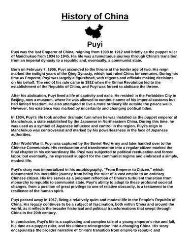 Puyi  “Article & Questions” Assignment