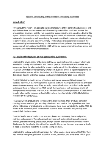 Btec Unit 1 Exploring Business Assignment 1 - Distinction Example