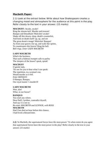 Eduqas English Lit GCSE Macbeth Practice Papers