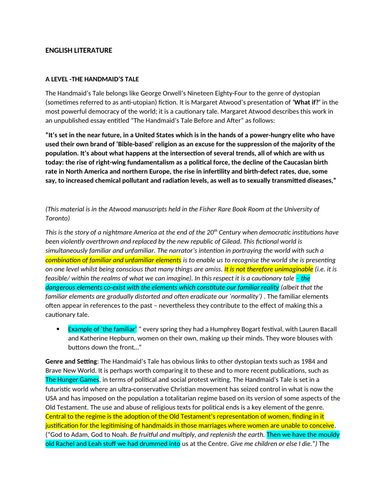 A LEVEL ENGLISH LITERATURE essay questions "The Handmaid's Tale!