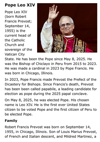 Pope Leo XIV Handout