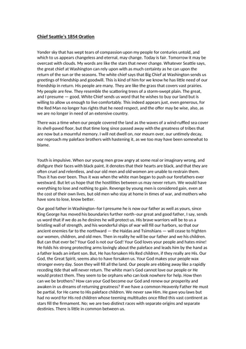 Non Fiction - Native American Chief Seattle Speech