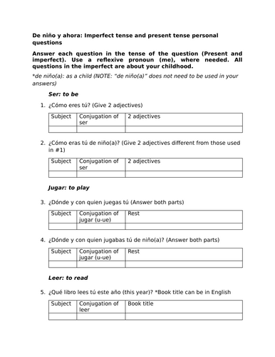 De niño y ahora: Imperfect tense and present tense personal questions