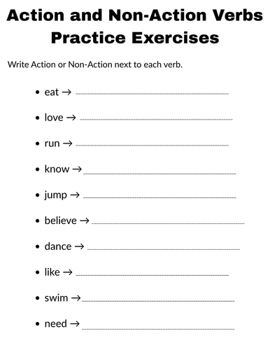 Action and Non-Action Verbs Practice Exercises