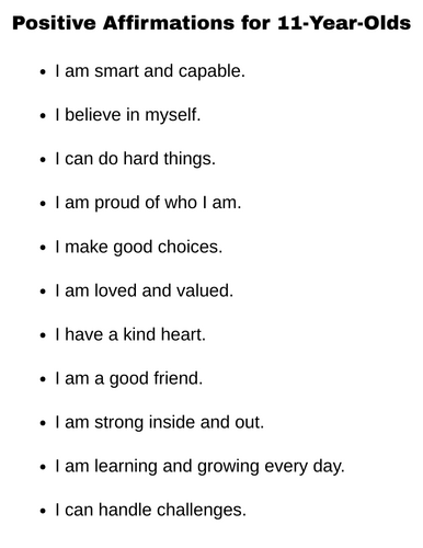Positive Affirmations for 11-Year-Olds