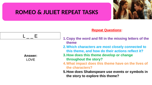 Romeo & Juliet Literature Repeat Tasks