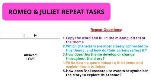 Romeo and Juliet Literature Repeat Tasks