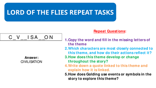 Lord of the Flies Literature Repeat Tasks