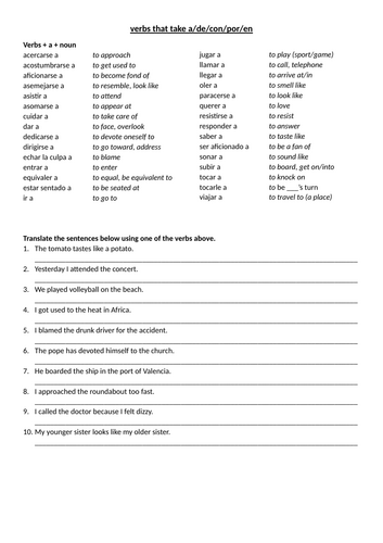 Verbs that take a/de/con/por/en