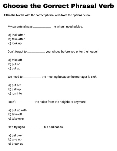 choose the correct phrasal verbs exercises