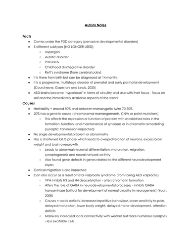 Autism Spectrum Disorder Notes