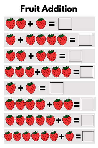 Fruit Addition Worksheets for Kindergarten and 1st Grade