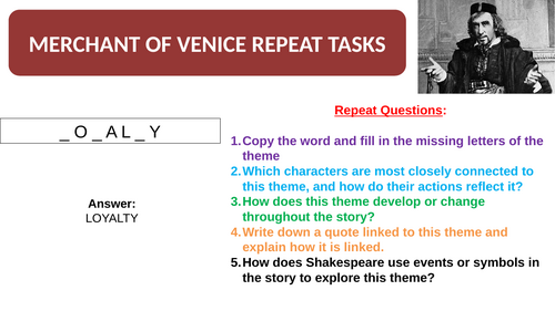 The Merchant of Venice Literature Repeat Tasks