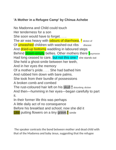 "Mother in a Refugee Camp" GCSE ENGLISH LITERATURE analysis