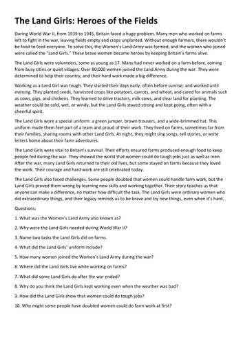 Roles in WW2 - Reading Comprehensions