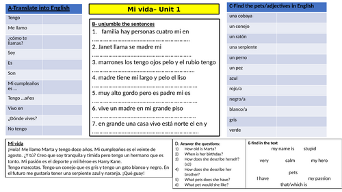 Viva 1 revision sheets per chapter- end of year or cover sheets