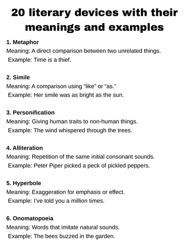 20 literary devices with their meanings and examples