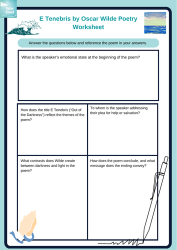 E Tenebris by Oscar Wilde Poetry Worksheet