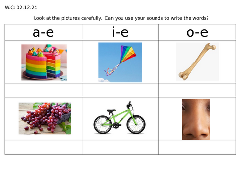 Split Digraphs Word Sheet
