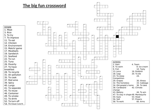 GCSE AQA Spanish Vocabulary Crossword – Theme 2 (Local, National, International and Global)