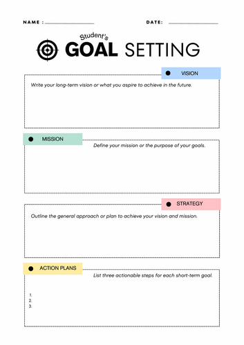 Student Goal Setting worksheet