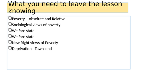 GCSE Sociology - Poverty and Welfare state